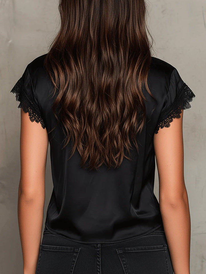 Sexy V-Neck Lace-Paneled Casual Short-Sleeve Shirt