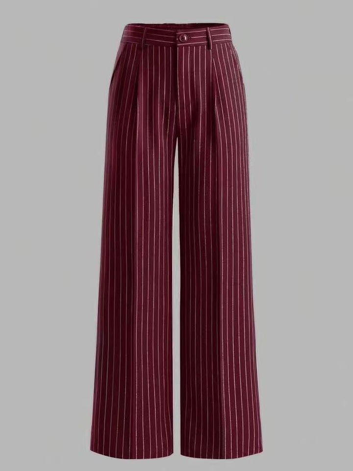 Women's High-Waisted Vertical-Striped Wide-Leg Suit Pants for Commuting