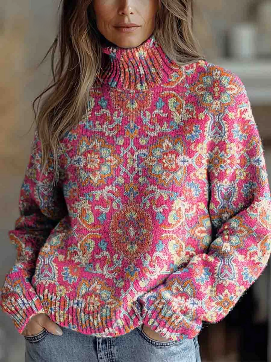 Isla | Retro Floral Turtleneck