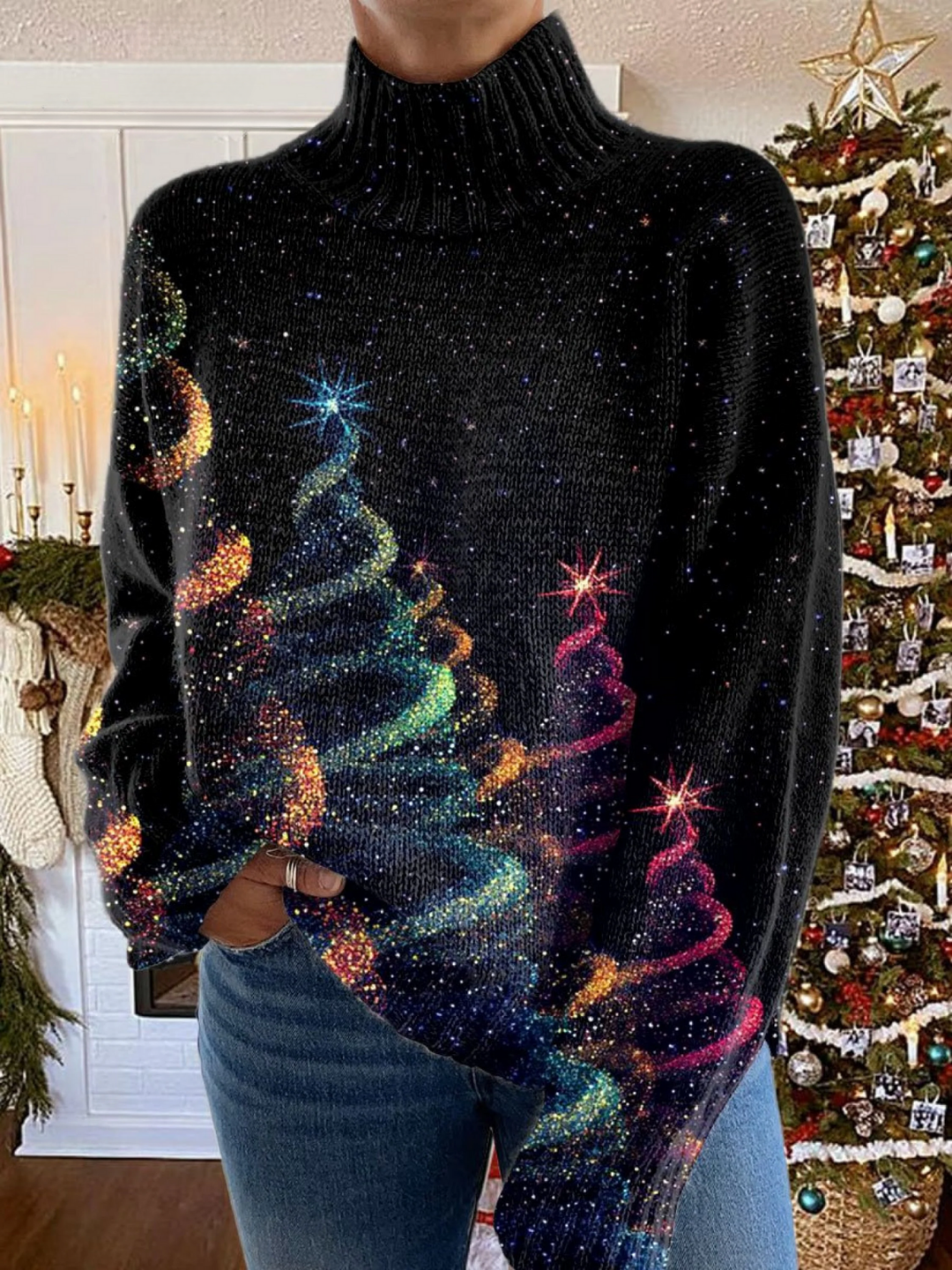 Olivia | Glitter Christmas Tree Turtleneck