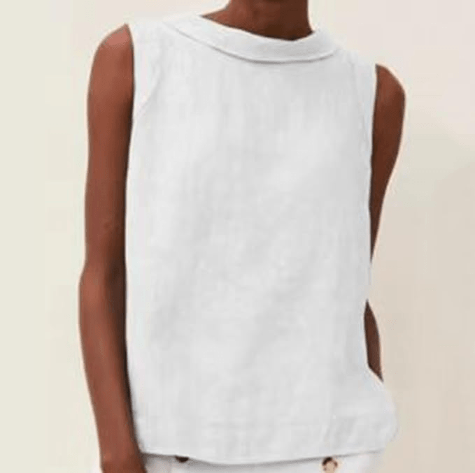Linen Short-sleeved Blouse With A Round Neck