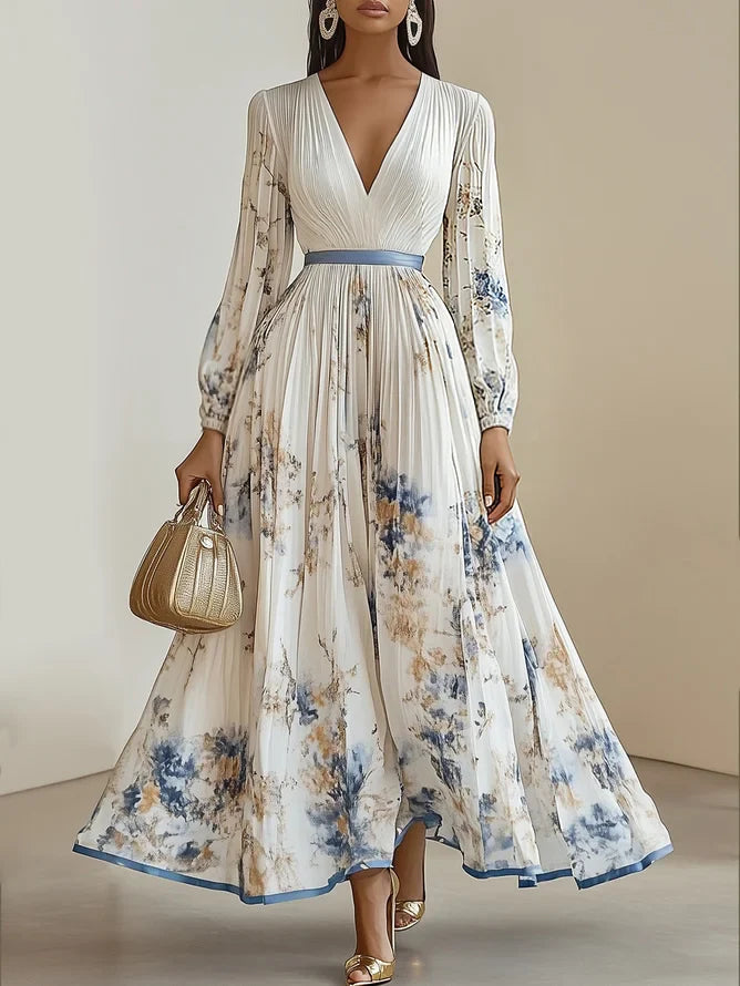 Alice | Watercolour Pleated Maxi Dress